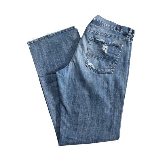 Mens 7 For All Mankind jeans Relaxed Vintage Y2K button fly boot cut distressed - Picture 1 of 10